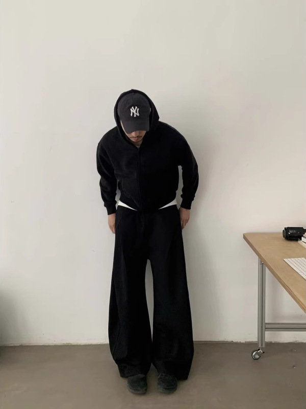 美式复古秋季新款结构剪裁弯刀卫裤男女宽松休闲直筒运动裤ins潮|undefined