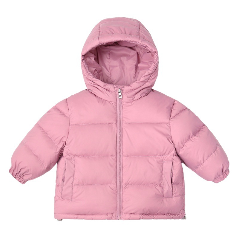 Invierno nuevos niños y niñas color sólido de Los Niños engrosada con capucha ropa para niños medianos y pequeños pato blanco abajo Chaqueta corta