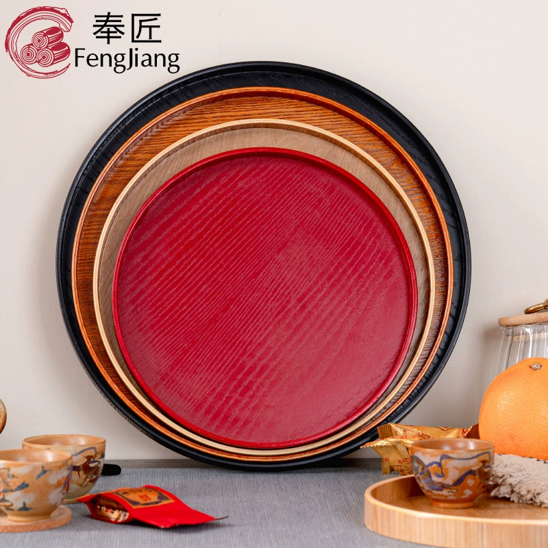 Производители оптовые креативные деревянные поддоны домашние круглые красные тарелки гостиничные тарелки Десерт поднос чайные чашки тарелки