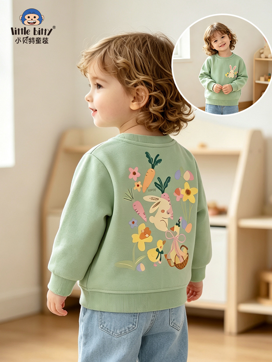 26 Autumn/Winter Sweet and Cute Children's Round Neck Sweatshirt with Animal and Floral Designs for Toddlers and Babies, In-Stock Clothing