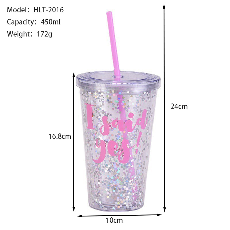 Nuevo regalo transfronterizo taza de boda 16oz doble capa de plástico taza de paja taza transparente simple taza de plástico para las mujeres
