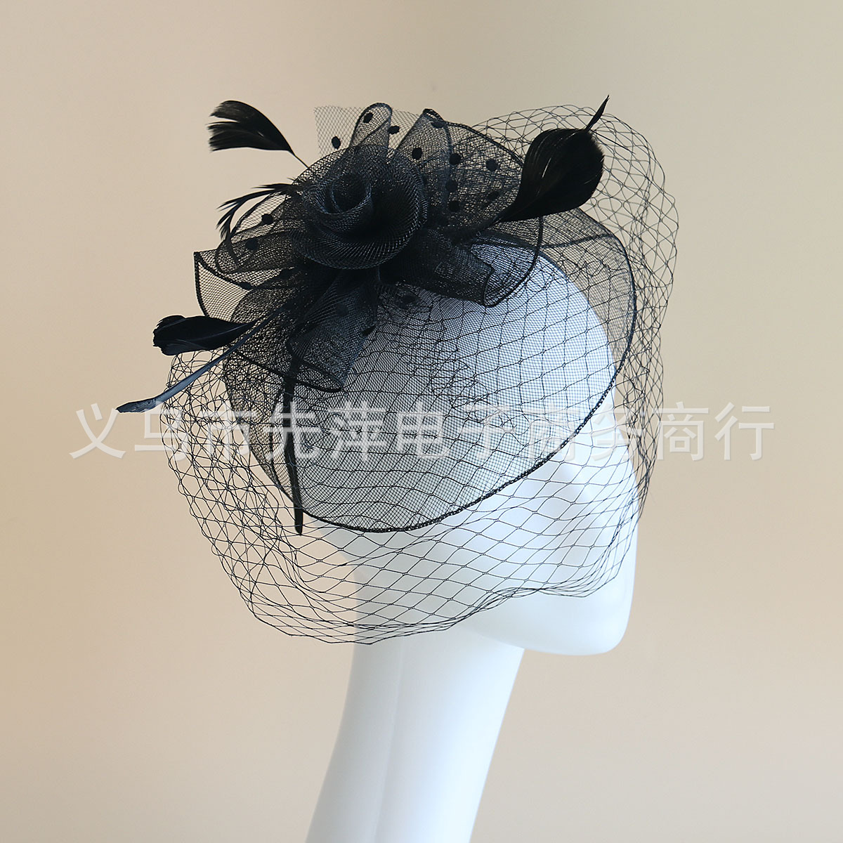 Amazon feather headband headdress European and American bridal accessories ball vintage mesh headdress veil bowler hat hair accessories