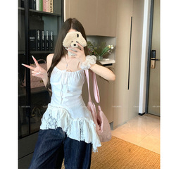 フランスの甘いデザイン感が不規則で、蝶結びの斜めのストラップのワンピースの女性の新型です。