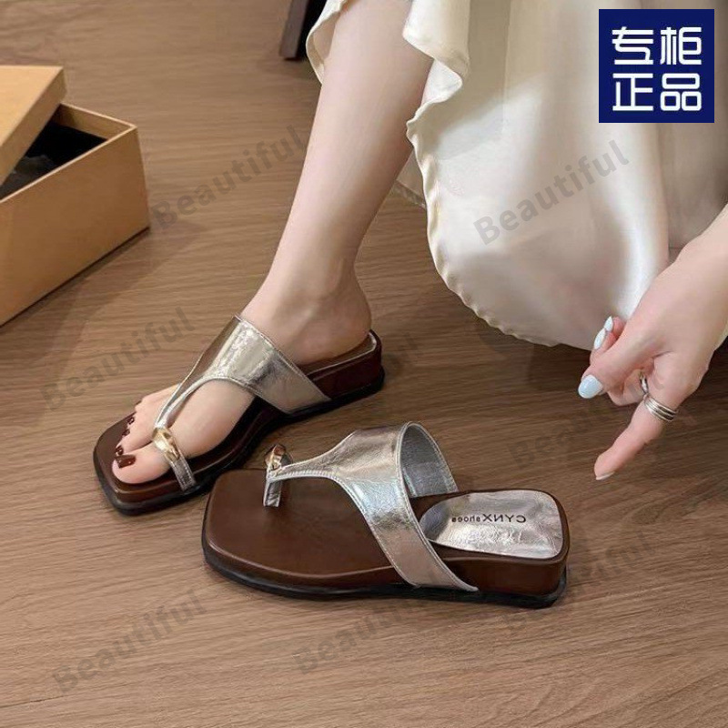 Thick-Soled Heightening Wedge-Heeled Slip-On Sandals for Women's Summer Outer Wear 2025 New Style with Skirt Beach Sandals Flip-Flops