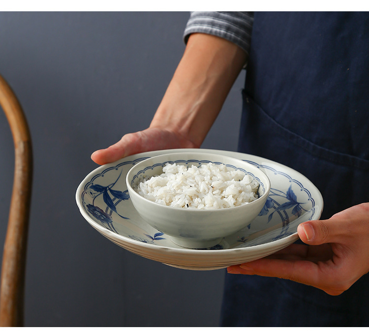 日式复古米饭碗餐具家用精美送礼陶瓷个性斗笠碗青花釉下彩面碗详情12