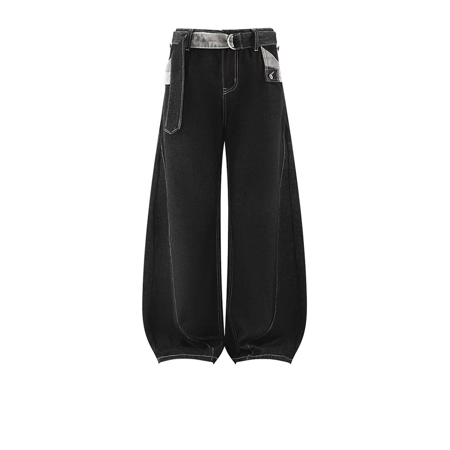 High Waist Flowy Trousers With Dragging Hem, Unisex Summer Black Denim Pants, Lightweight & Breathable (S-3XL)_voghion.com