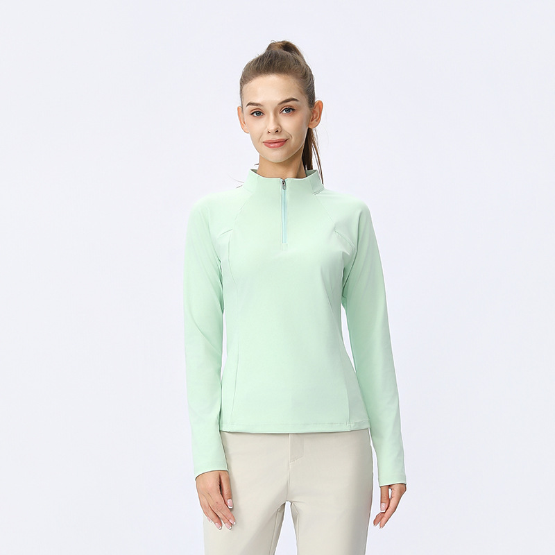 lulu camisa deportiva de yoga, cuello de mujer, delgado, medio cremallera, mangas largas desnudas, secado rápido, ropa de ejercicio al aire libre