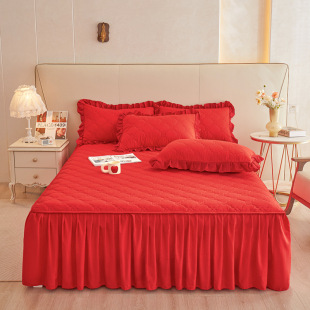 Cross-border solid color lace bed skirt Class A skin-friendly cotton padded bedspread quilted dustproof bedspread factory wholesale