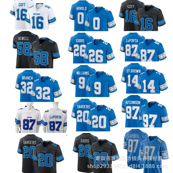 Nfl Lion Hutchinson # No. 97 St. Brown # No. 14 Embroidered Rugby Jersey