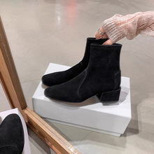 升级版 sw弹力短靴女秋冬单靴方头中粗跟显瘦ins网红明星瘦瘦靴子
