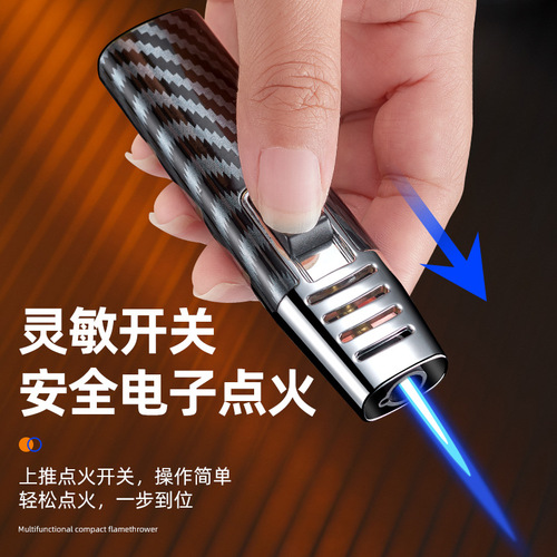 New direct blue flame spray gun metal body lighter compact cycle gas ignition bottle opening dual-use wholesale cross