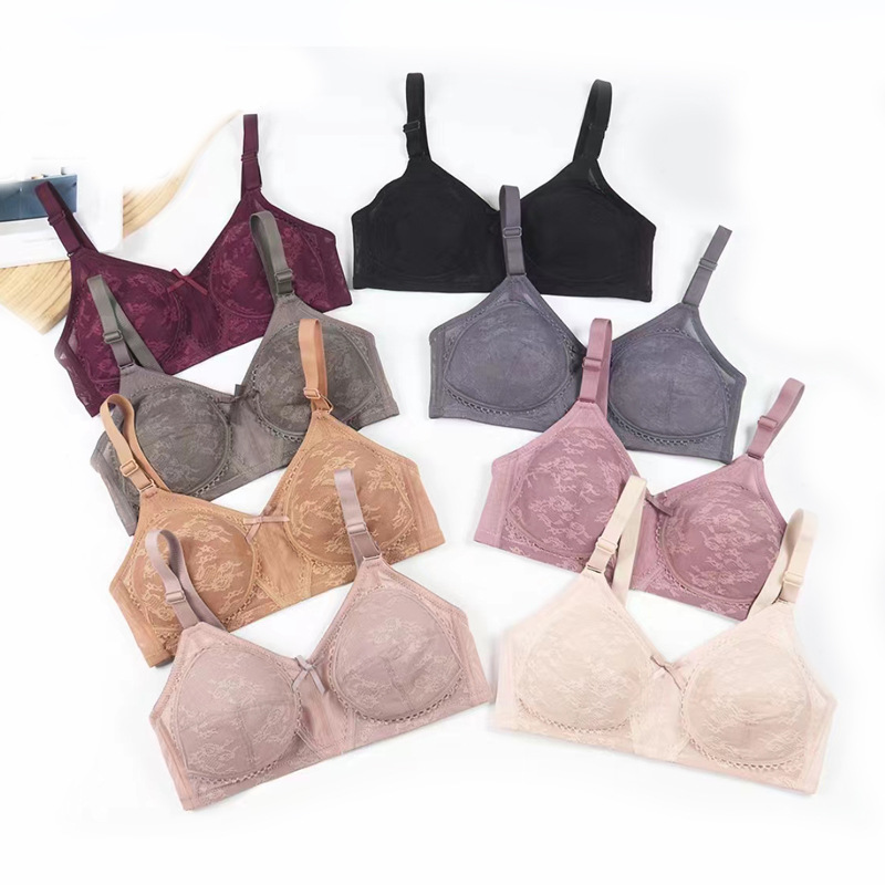 Gran tamaño de comercio exterior punto delgado sin esponja sin anillo de acero ropa interior mujer gran pecho pequeño se reúnen contra la caída del sujetador