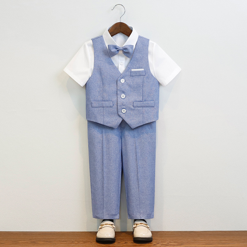 Children's Suits, Boys' British Gentleman Style Vest Suits, Flower Boy One-Year-Old Formal Wear, Boys' Host Piano Performance Outfits