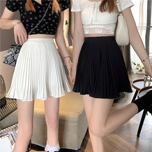 实拍现货~春夏韩版百褶超短裙百搭半身裙女高腰显瘦A字裙纯色白色