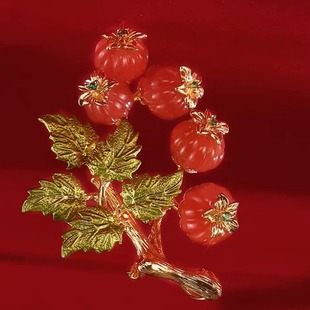 Guo Chao Persimmon Ruyi Brooch Women's Chinese Style Cheongsam Coat Jewelry Corsage Pin Mother's Birthday Gift