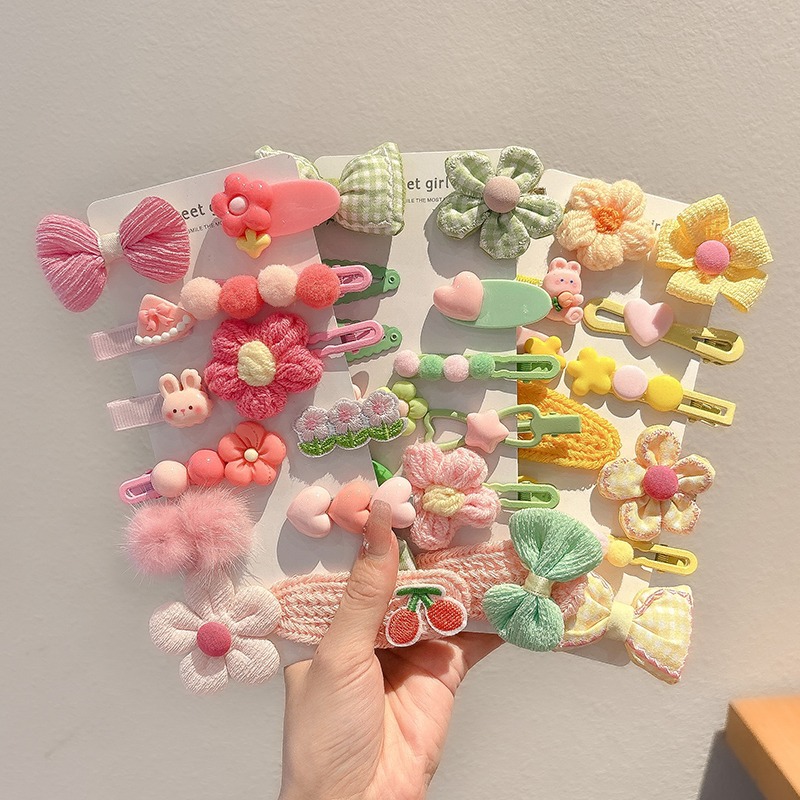 Niños arco tocado lindos flores de peluche pinzas de cabello de la niña lateral frangeo pequeño clip de cabello de frente
