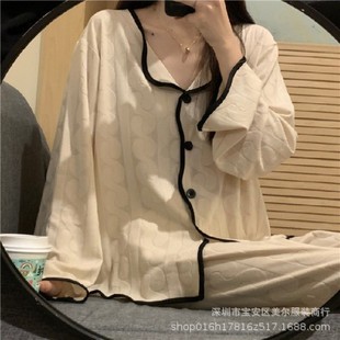 [Long Sleeve Pants] Foreign Trade ins Cross-border Korean Pajamas Women's Cardigan Sweet Simple Japanese Spring and Autumn