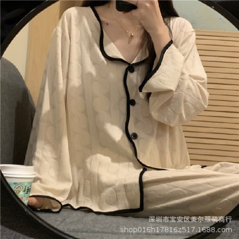 [長袖ズボン] 外国貿易insクロスボーダー韓国版パジャマ女性カーディガン甘美シンプル日系春秋代発