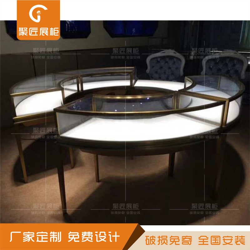 黄金珠宝展柜 女士项链产品展示高柜 戒指玻璃矮柜展示圆形玻璃柜
