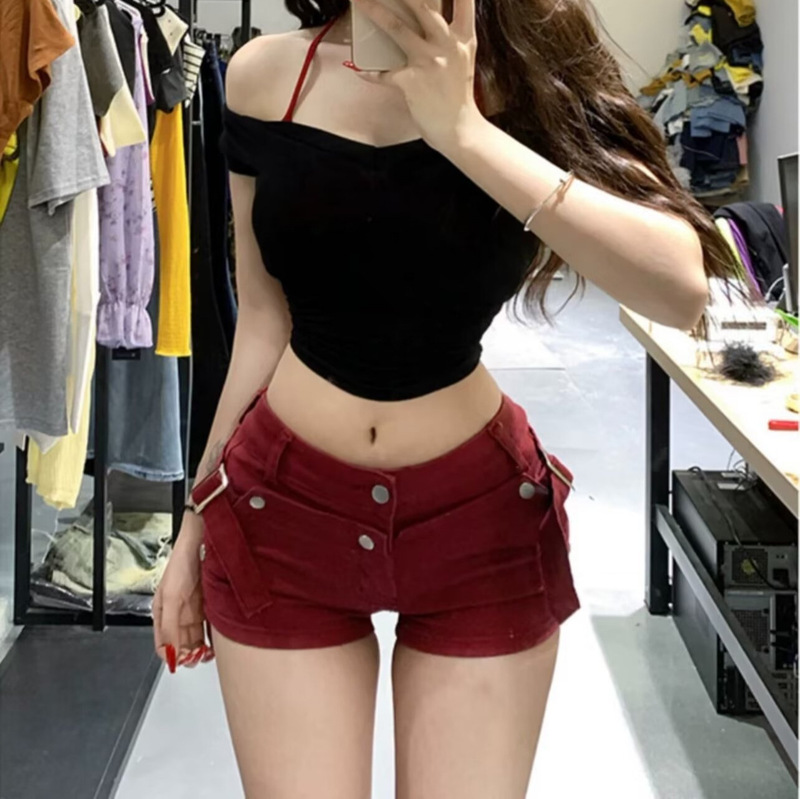 American Style Retro Low Waist Work Dress Fencip Denim Shorts Women's 2025 Summer New Sexy Tight Slim-fit Hot Pants