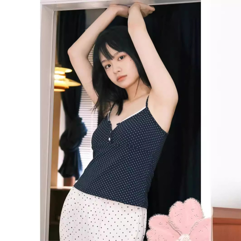 Maillard Simple All-match Top BM New Style Polar Dot Lace Slim-fit Camisole Short Sweet and Spicy