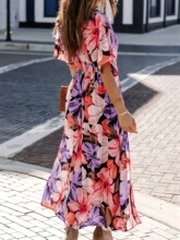 A 37244 Sexy High Waist Floral Print Slit Dress �Ը�ӡ������
