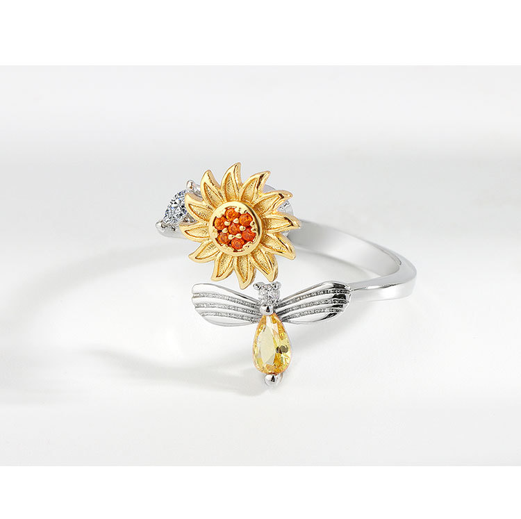 Pastoral Sunflower Copper Plating Open Ring display picture 4