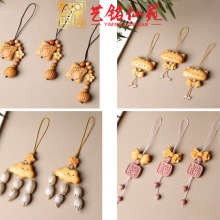 黄金木雕刻蝴蝶结小猫抱枕吊坠diy血柏喜乐牌包包挂件手机链挂饰