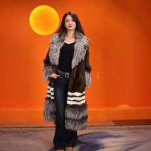 新款进口银狐大衣女款棕貂时尚大衣