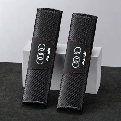 Seat belt shoulder pad Carbon Fiber Pattern Leather Seat - audi-black-1-pair