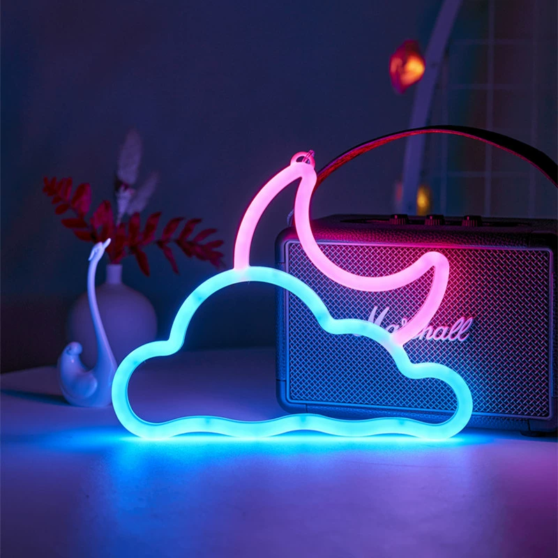 Светодиодная двухсторонняя неоновая лампа, 27 × 21 см, 4,5 В, батарея + USB, декоративная