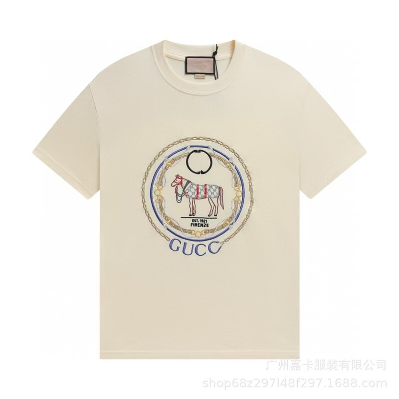 クロスボーダーハイエンドGファミリーTシャツラウンドネックフロントロゴ柄シリーズカジュアル男女同型半袖Tシャツ|undefined