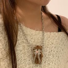 可爱少女毛绒小熊项链小众嘻哈长款吊坠锁骨链链条颈链毛衣链饰品