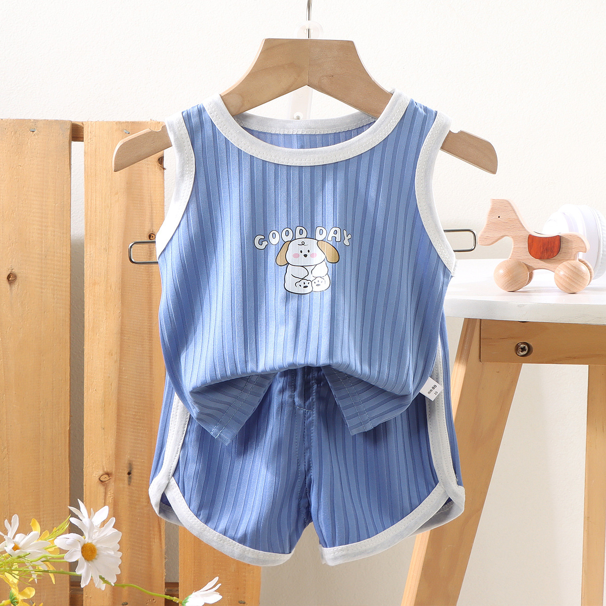 Traje de chaleco para niños, pantalones cortos sin mangas de seda de hielo finos de verano para niños y niñas, traje deportivo de ocio para bebés de dos piezas
