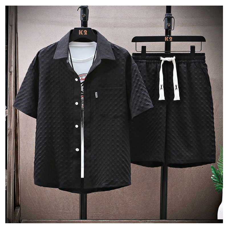 Duffian Handsome Fashionable Short-sleeved Shirt Shorts Set 2024 Summer Ice Silk Suit Thin Sports Leisure Two-piece Set for Men