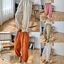 文艺显瘦苎麻哈伦裤女2025夏季新款松紧腰大码麻裤花边休闲小脚裤