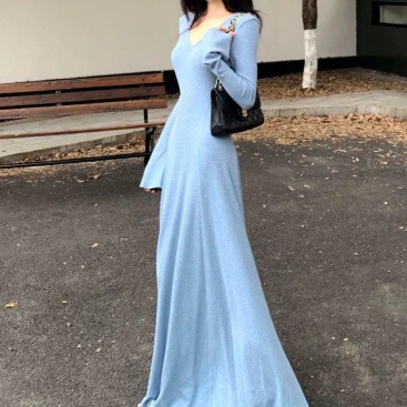 法式针织配大衣连衣裙子2025新款女早春季设计感气质收腰掐腰长裙|undefined
