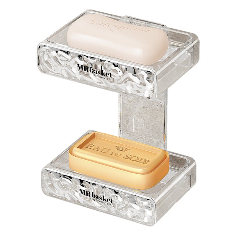 Caja de jabón sin perforadoras montado en la pared Hogar de alta gama baño drenaje Estante de jabón de pared caja de jabón de doble capa