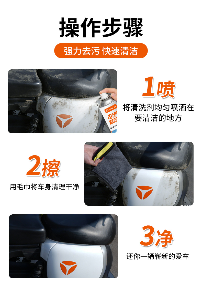 Electric vehicle cleaner, eco-friendly foam, no-rinse cleaning agent, cleans, removes dirt and odors, car wash liquid, maintenance and descaling agent
