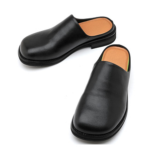 High-End Niche Black Boken Shoes Normcore Lazy One-Leg Couple Slippers 91519-91518-B