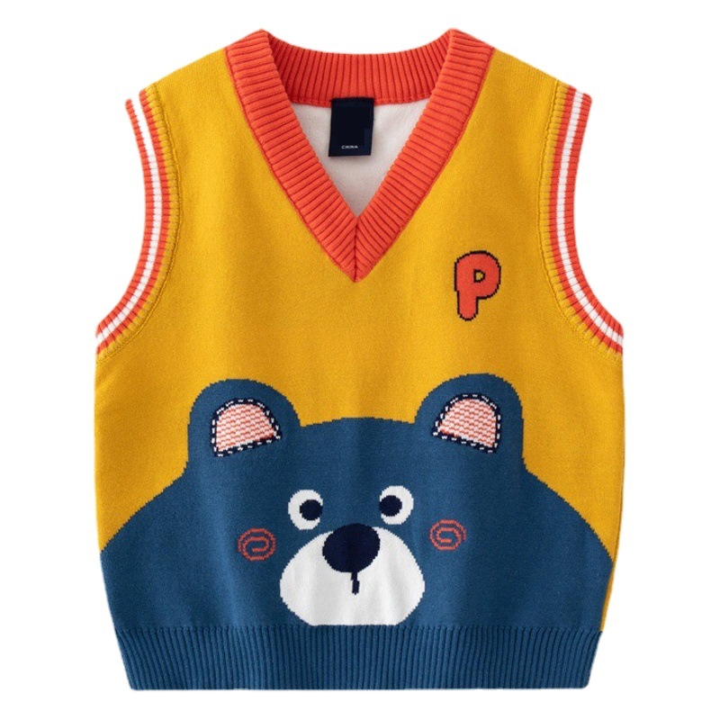 Suéter para niños entrega de una pieza 2024 primavera nuevo chaleco con cuello en V para niños Chaleco de punto de oso bebé
