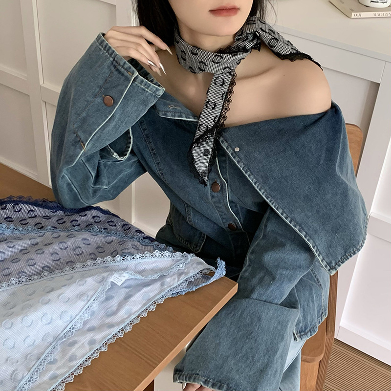 Bufanda triangular babero femenino retro turbante verano femenino encaje pastoral lunares estampado bufanda de seda bufanda de moda