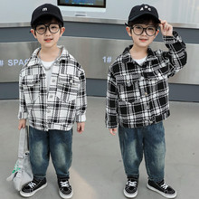 男童秋季黑白格纹外套春秋装韩版儿童潮款痞帅夹克中小童洋气衣服