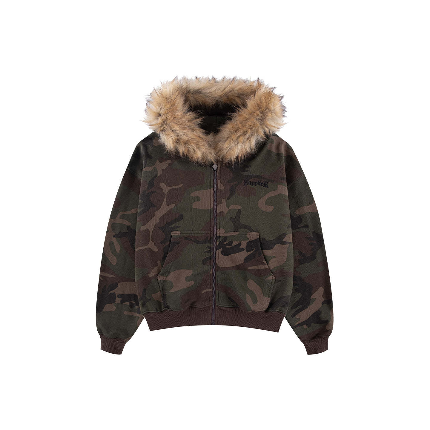 2025欧美跨境个性印花毛领卫衣长袖拉链复古外套街头