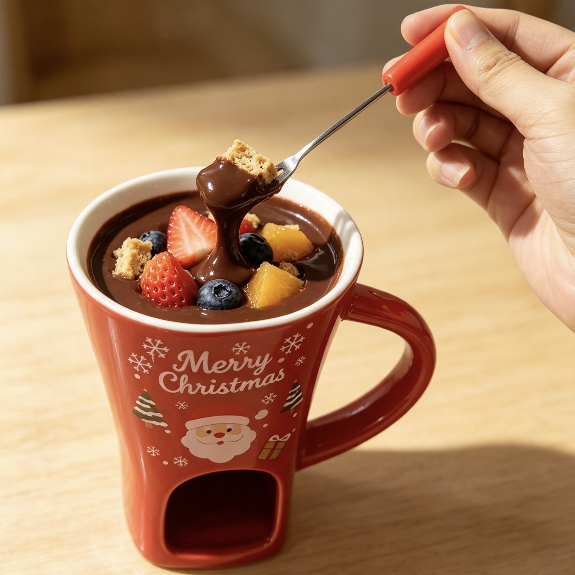 Contenedor de chocolate queso derretido dulces mantequilla hot pot mug con tenedor cerámica taza de hot pot calentada de Navidad image 17