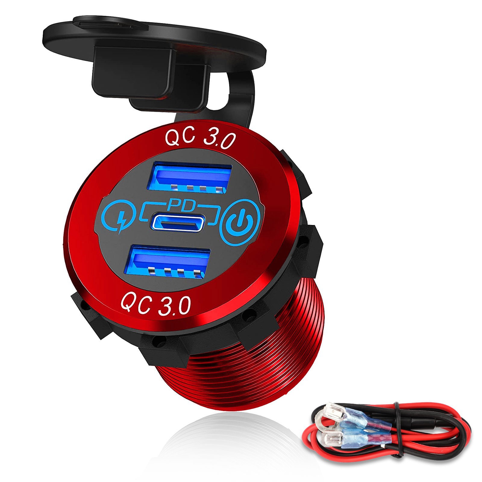 Adecuado para automóvil, automóvil, motocicleta, barco, cargador de automóvil modificado, enchufe USB, interfaz QC3.0 PD a prueba de agua