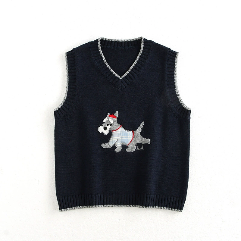 2025 осень корейская детская одежда свитер детский вязаный шерстяной жилет мужской и женский щенок вышитый жилет
