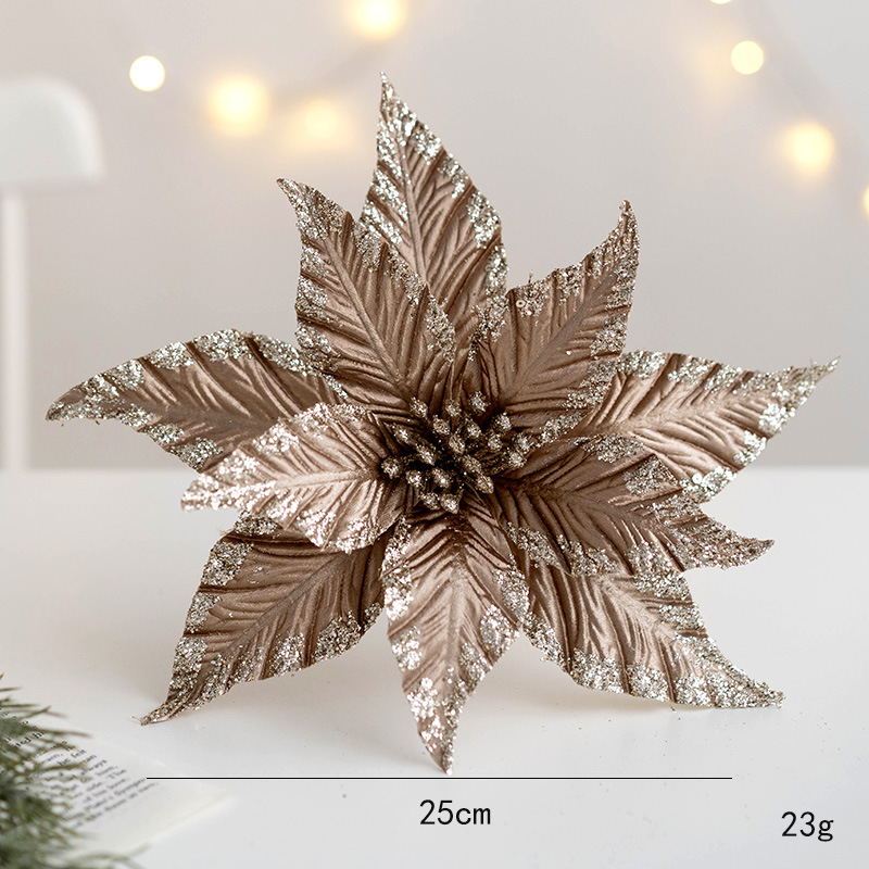 Adornos navideños de tela, flores doradas y plateadas para decoración de árbol