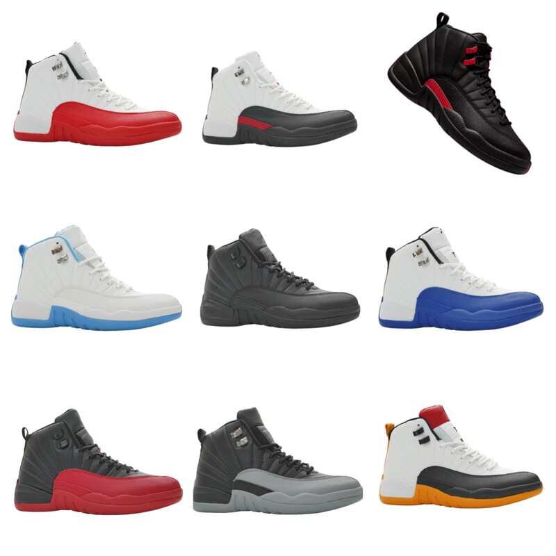 Cross-Border Putian Shoes Aj12 White and Black with Reverse Gold Buckle, Pure White Valentine's Day Jordan 12 Men's and Women's Basketball Shoes, European Version