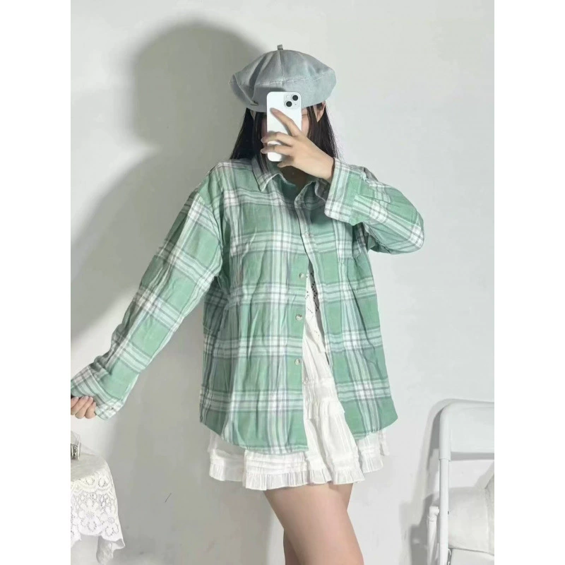 Оригинальная ткань, натуральная зеленая хлопчатобумажная клетчатая рубашка